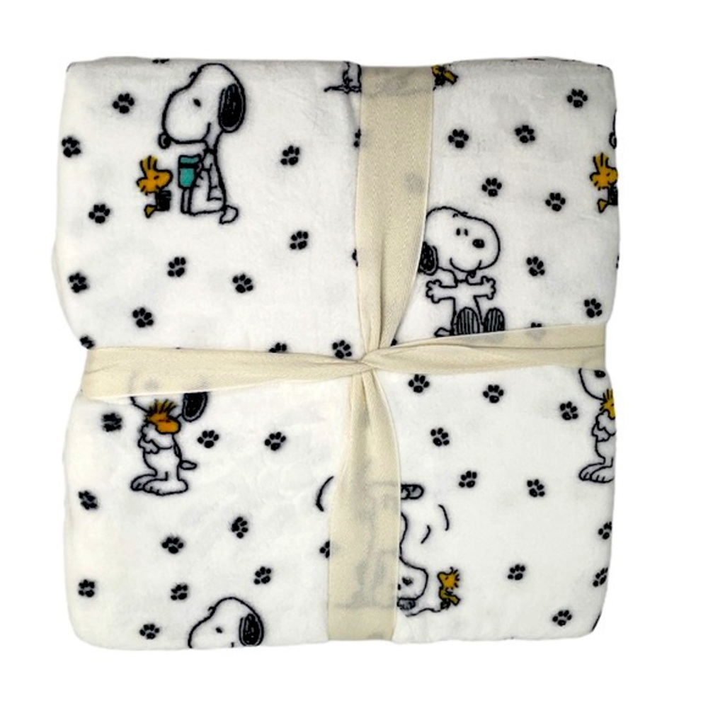 Peanuts Snoopy Paw Print Throw Blanket White 50in x 70in (127cm x 178cm)